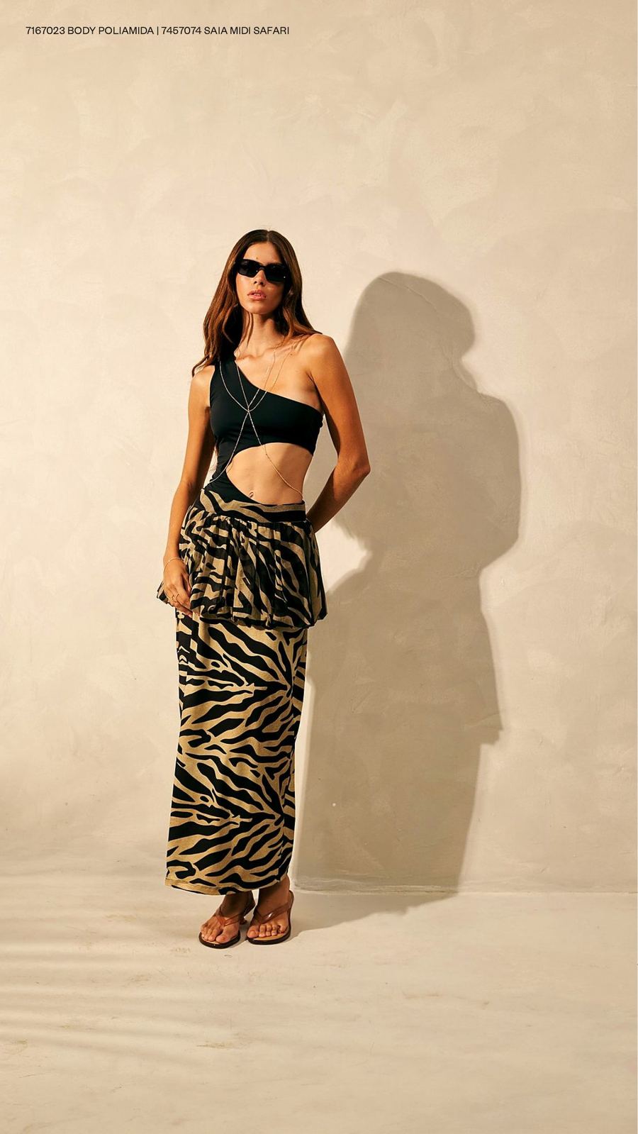 Body Poliamida com Saia Midi Safari